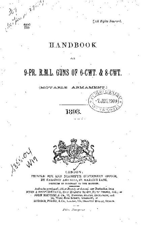 Handbook for 9-pr R.M.L. guns of 6 cwt. and 8 cwt., movable armament (1898)